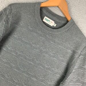 Wellen The Wave Sweater Men's Small Gray Texture Stitch Crew Merino Wool Cotton